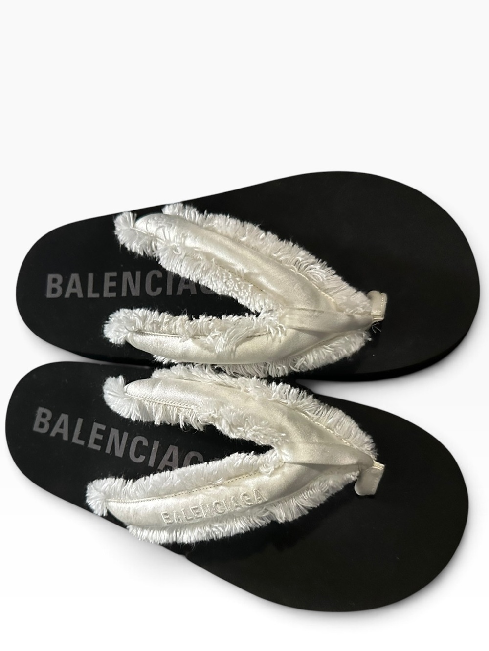 Balenciaga White Fringe Strap Sandals on Black Sole size 37